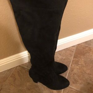 Black, high top boots with heal